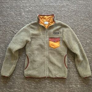 NWOT Columbia Tan Fleece Jacket with Red and Orange Pocket